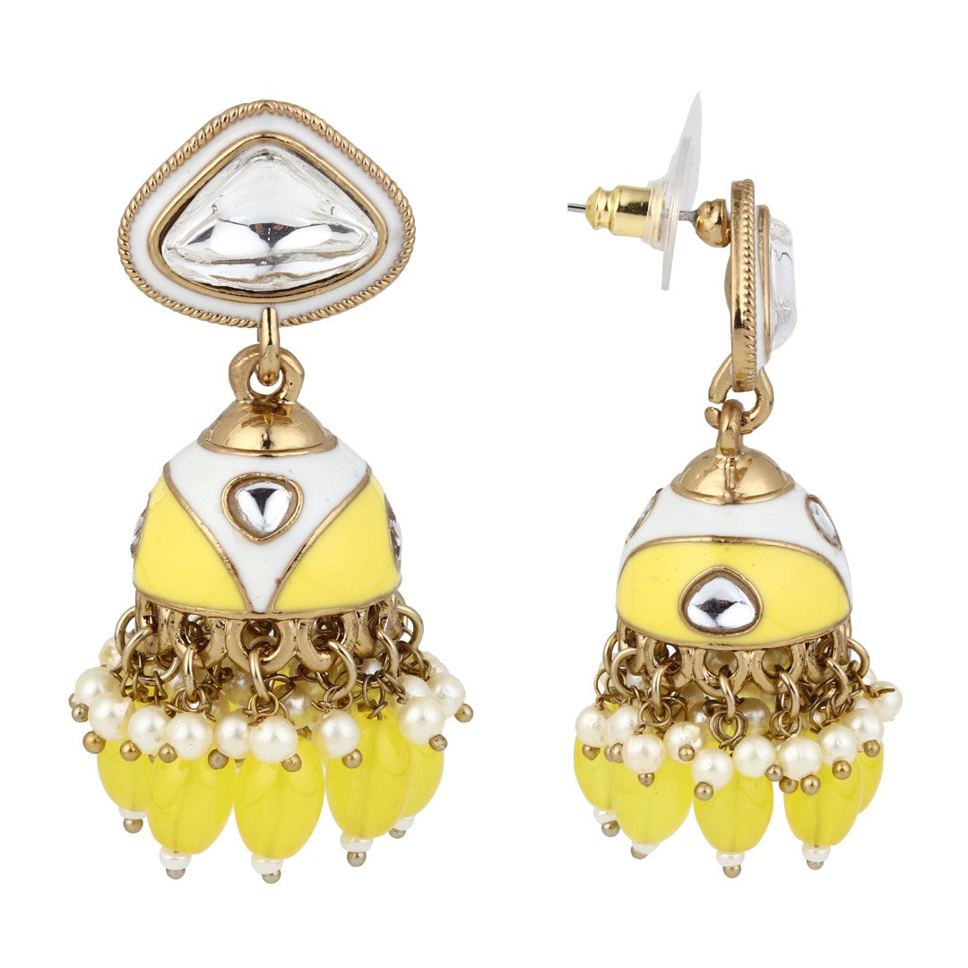 Enamelled Jhumka Earring - Yellow