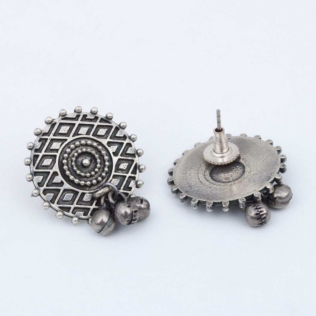 Oxidized Circular Tribal Stud Earrings