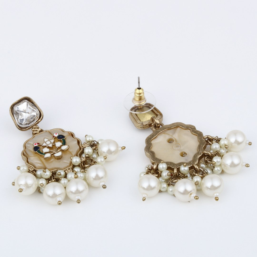 Contemporary kundan, MOP & Meenakari Drop Earring