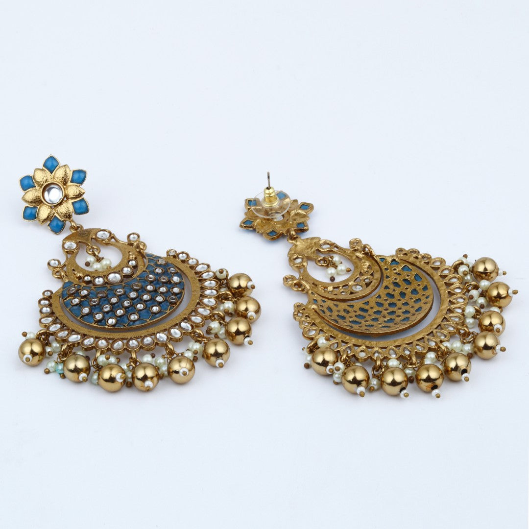 Meher Blue Meenakari Chandbali Earrings