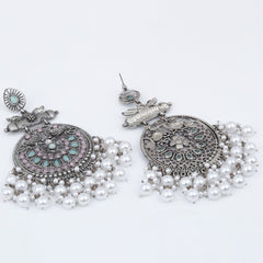 Oxidised Silver Meenakari Peacock Earrings