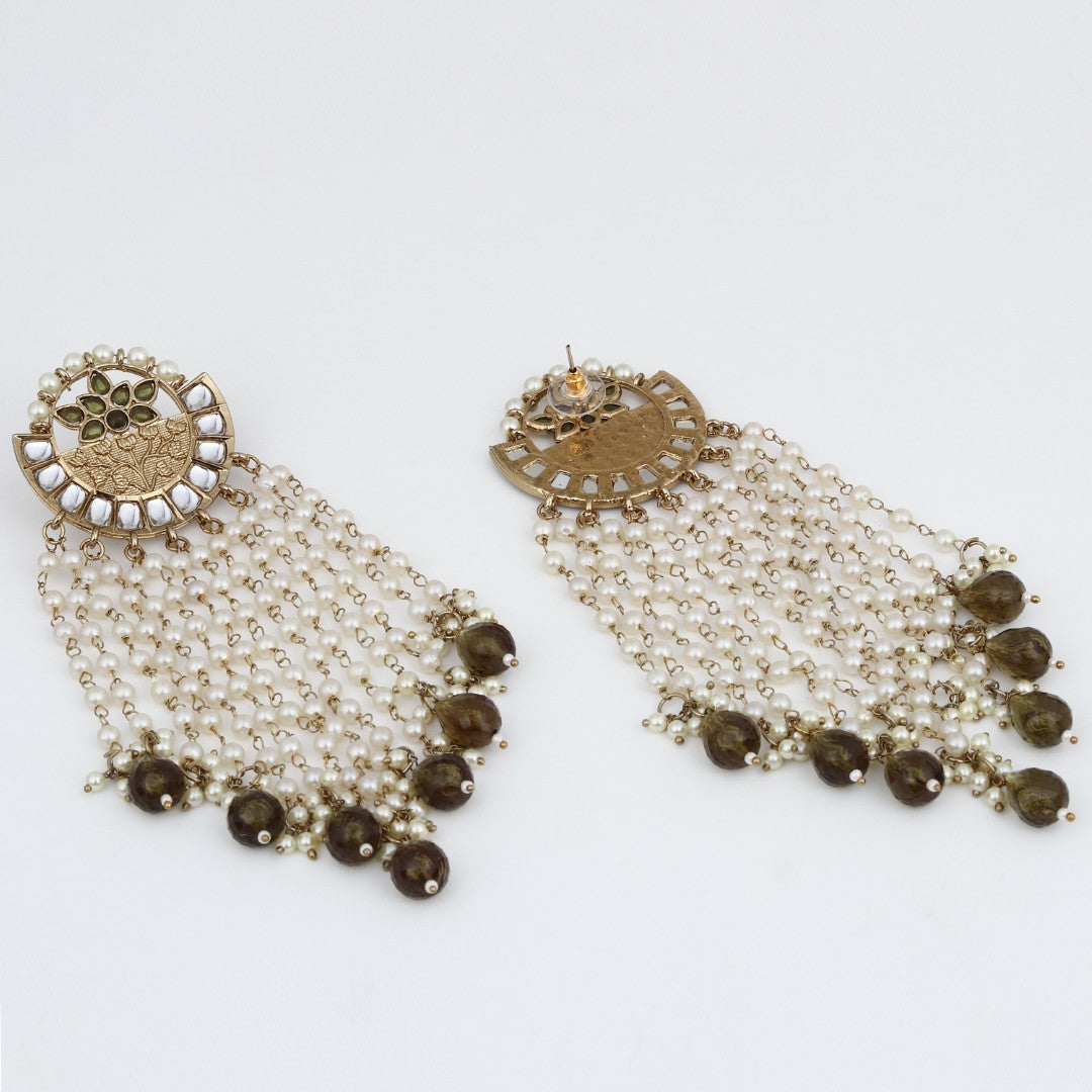 Elegant Pearl & Bead Chandelier Earrings - Green