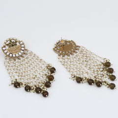 Elegant Pearl & Bead Chandelier Earrings - Green