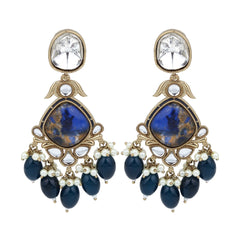 Gold plated two tone Pear shaped stone drop earring - Blue