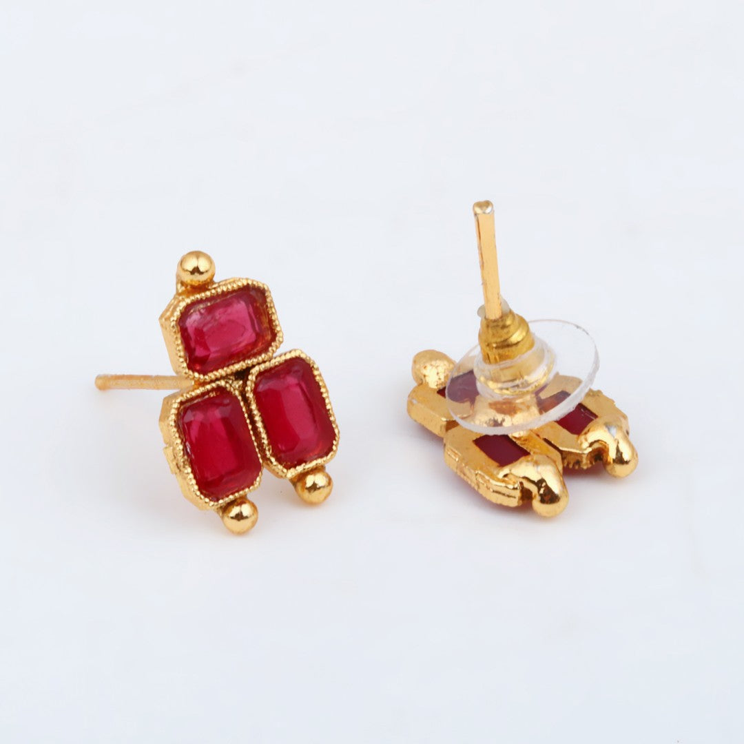 Ruby Royale Double-Layer Gold-Tone Necklace & Earrings Set