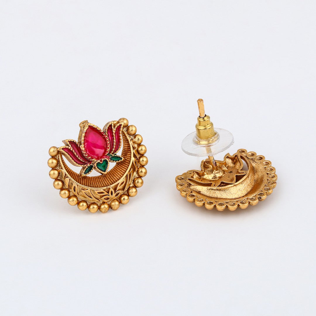 Antique Gold-Tone Pink Lotus Necklace Set