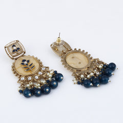 Contemporary kundan, MOP & Meenakari Drop Earring Blue