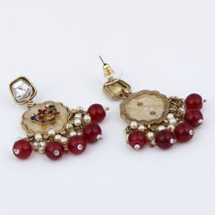 Contemporary kundan, MOP & Meenakari Drop Earring Red