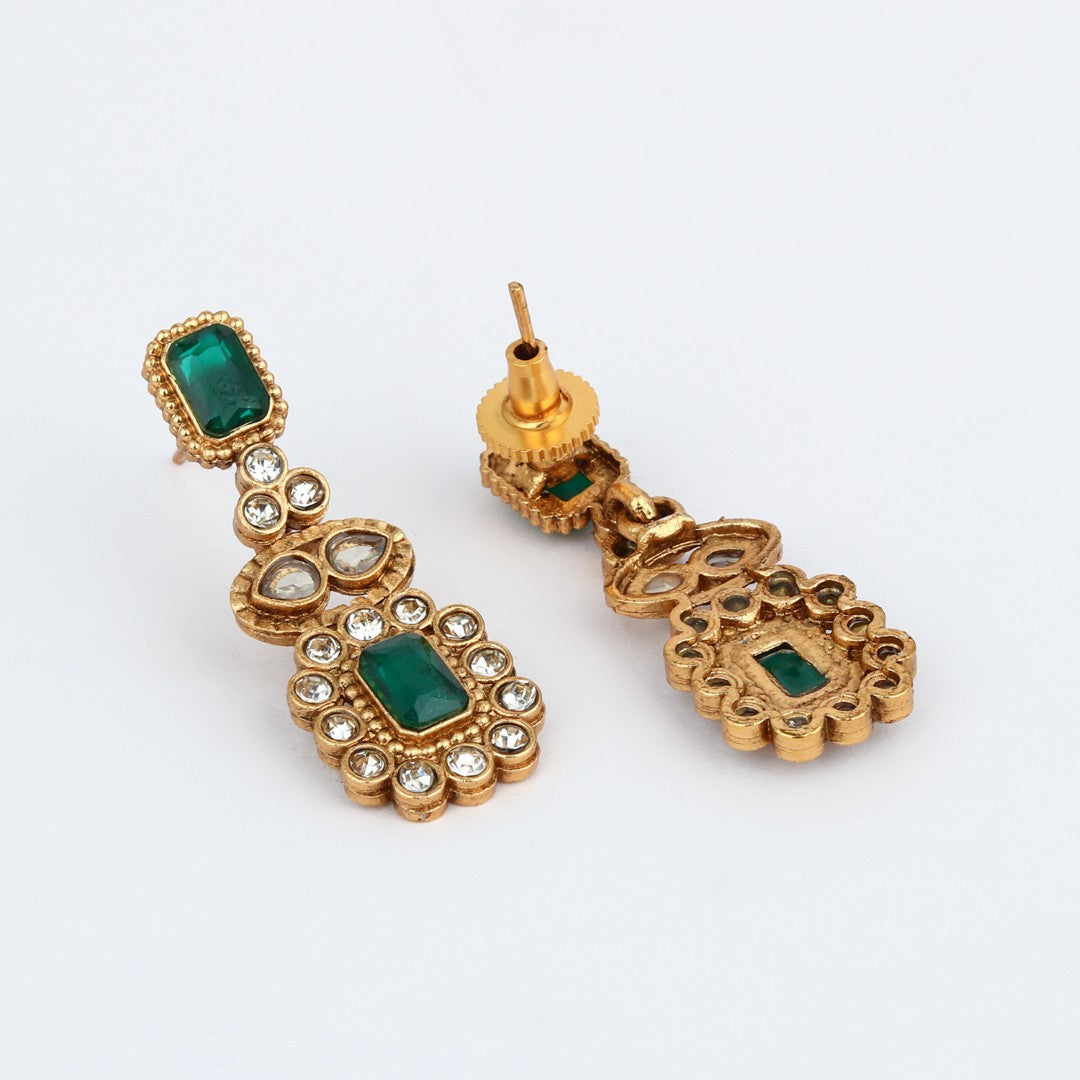 Emerald Double Layer Necklace Earrings Set