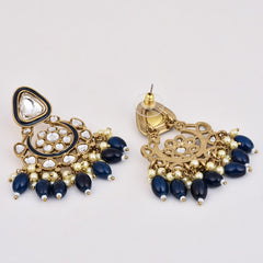 Gold plated kundan & Meenakari Chandbali Earring Blue