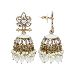 Gold plated Kundan & Meenakari Jhumka Earrings - White