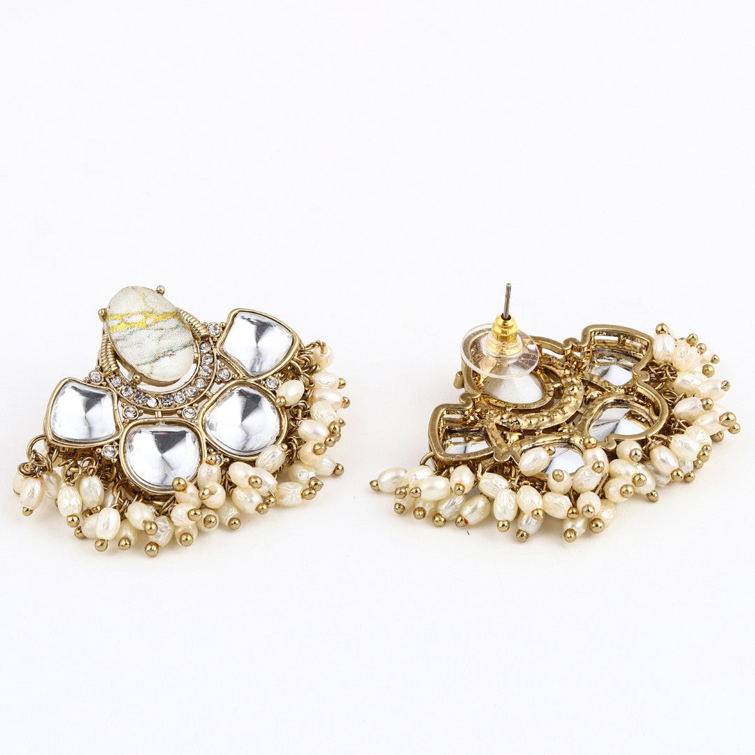 Gold-Plated White Kundan Half Chandbali Earrings