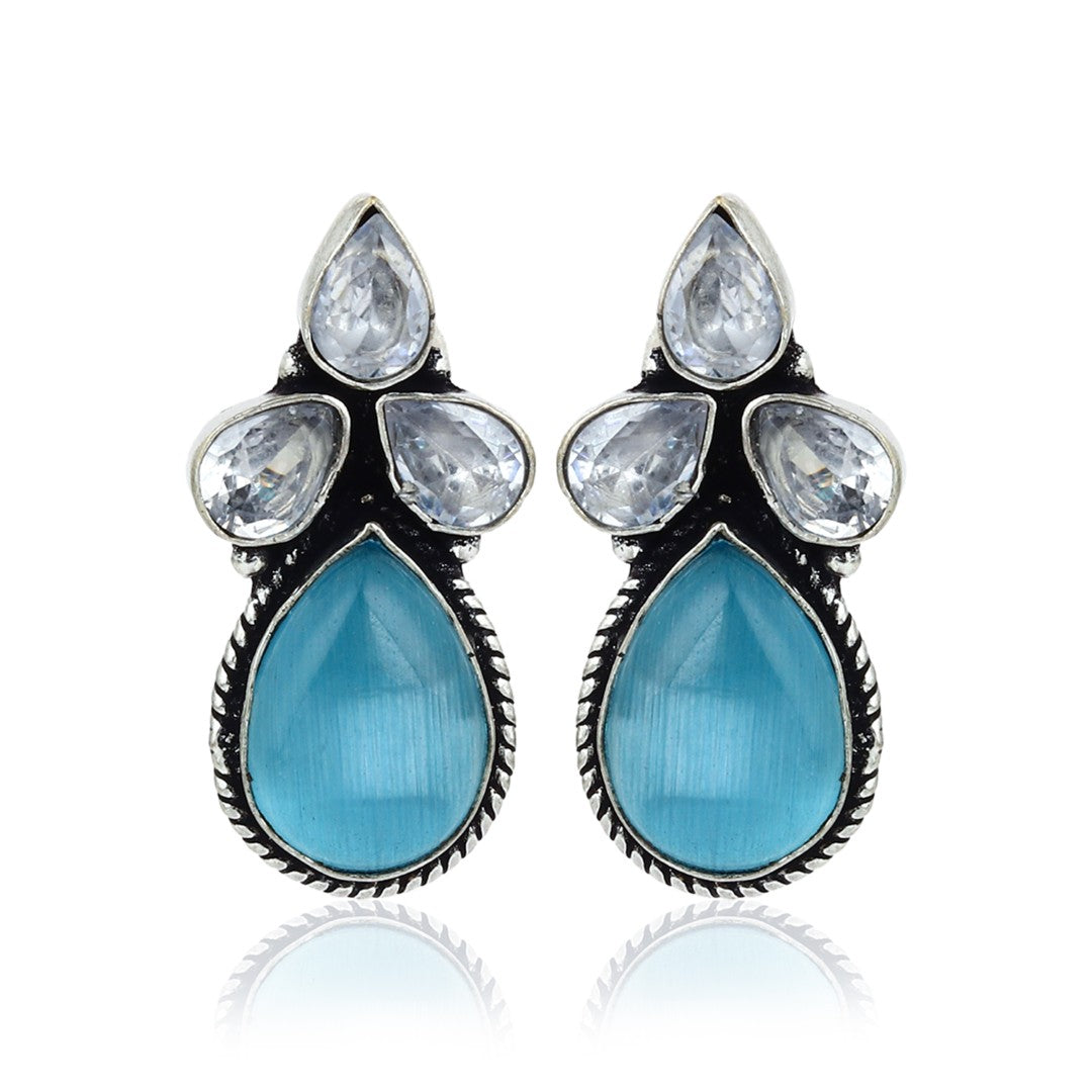Silver Oxidised finish Blue AD pendant Set