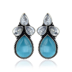 Silver Oxidised finish Blue AD pendant Set