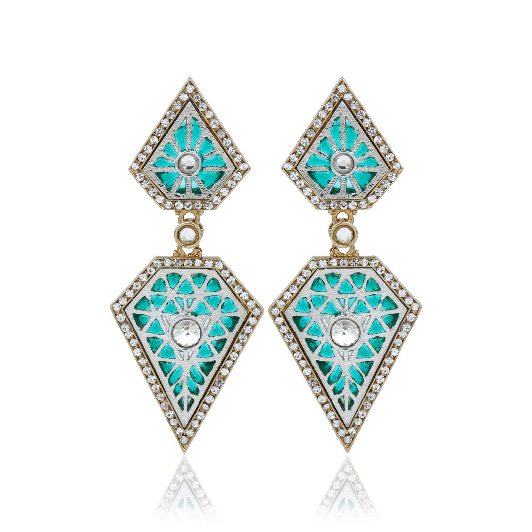 Zara Turquoise Geometric Crystal Drop Earrings