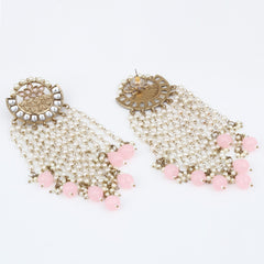 Elegant Pearl & Bead Chandelier Earrings - Pink