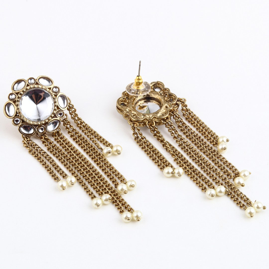 Kundan Tassel Drop Earrings - Gold