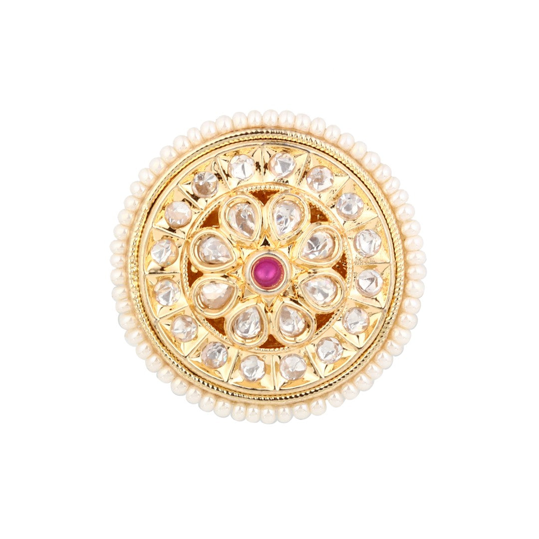 Regal Kundan Ruby Circular Ring