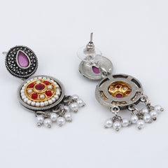 Stones & beads Circular Drop Earring - Pink
