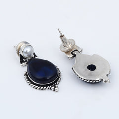 Pearl & Stone tear drop earring - Navy