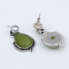 Pearl & Stone tear drop earring - Lime