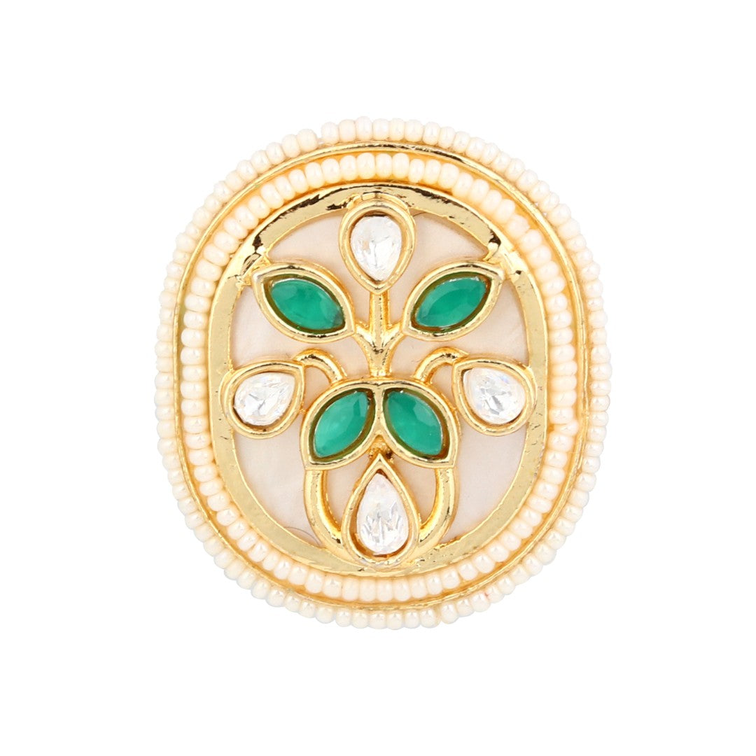 Green stone & Kundan Oval Statement Ring with MOP