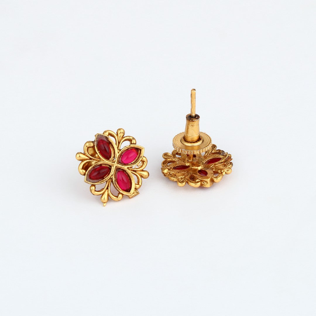 Gold plated floral Necklace set - Red