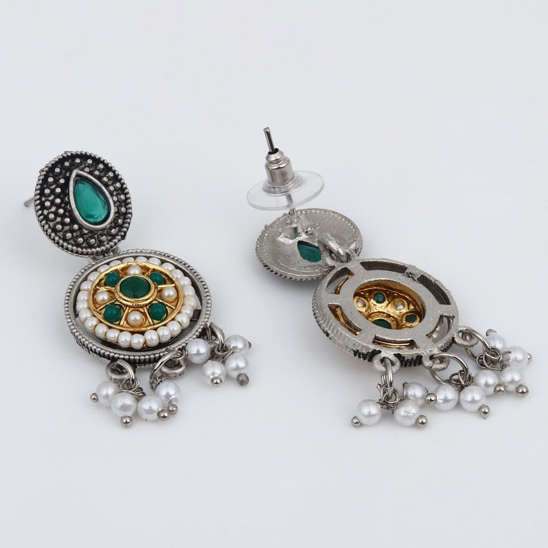 Stones & beads Circular Drop Earring - green