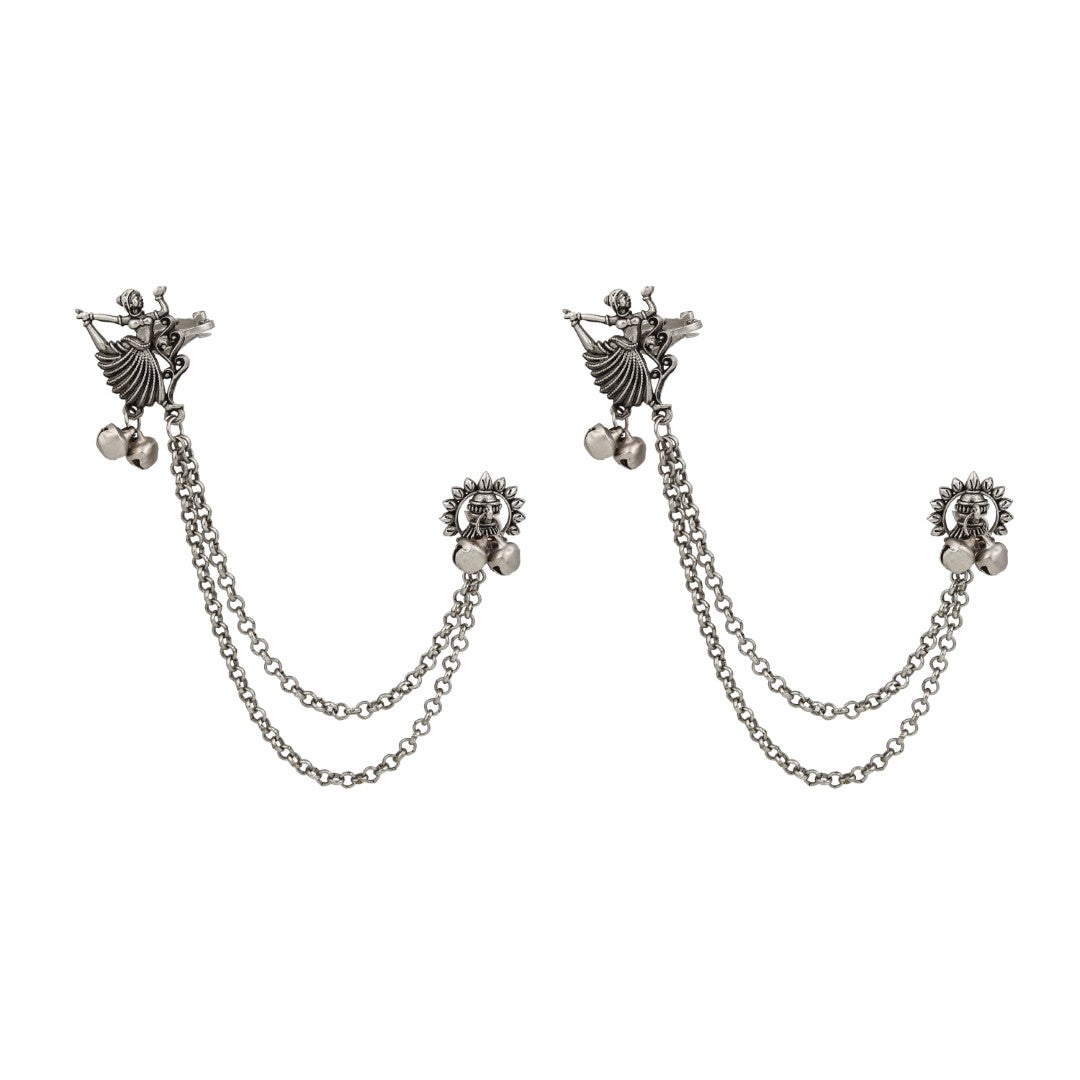 Oxidised Silver Dancing girl Ear Cuff with Chains