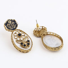 MOP Meenakari Floral Drop Earrings - Black