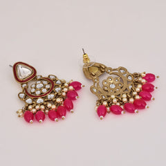 Gold plated kundan & Meenakari Chandbali Earring Pink
