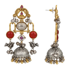 Dual tone Jhumka Earring - Red