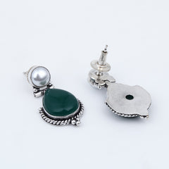 Pearl & Stone tear drop earring - Green