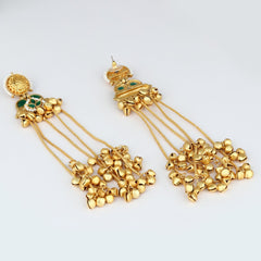 Kashmiri Long drop Ghungroo Earring - Green