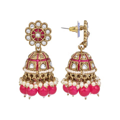 Gold plated kundan & Rani Pink Meenakari Jhumka Earring