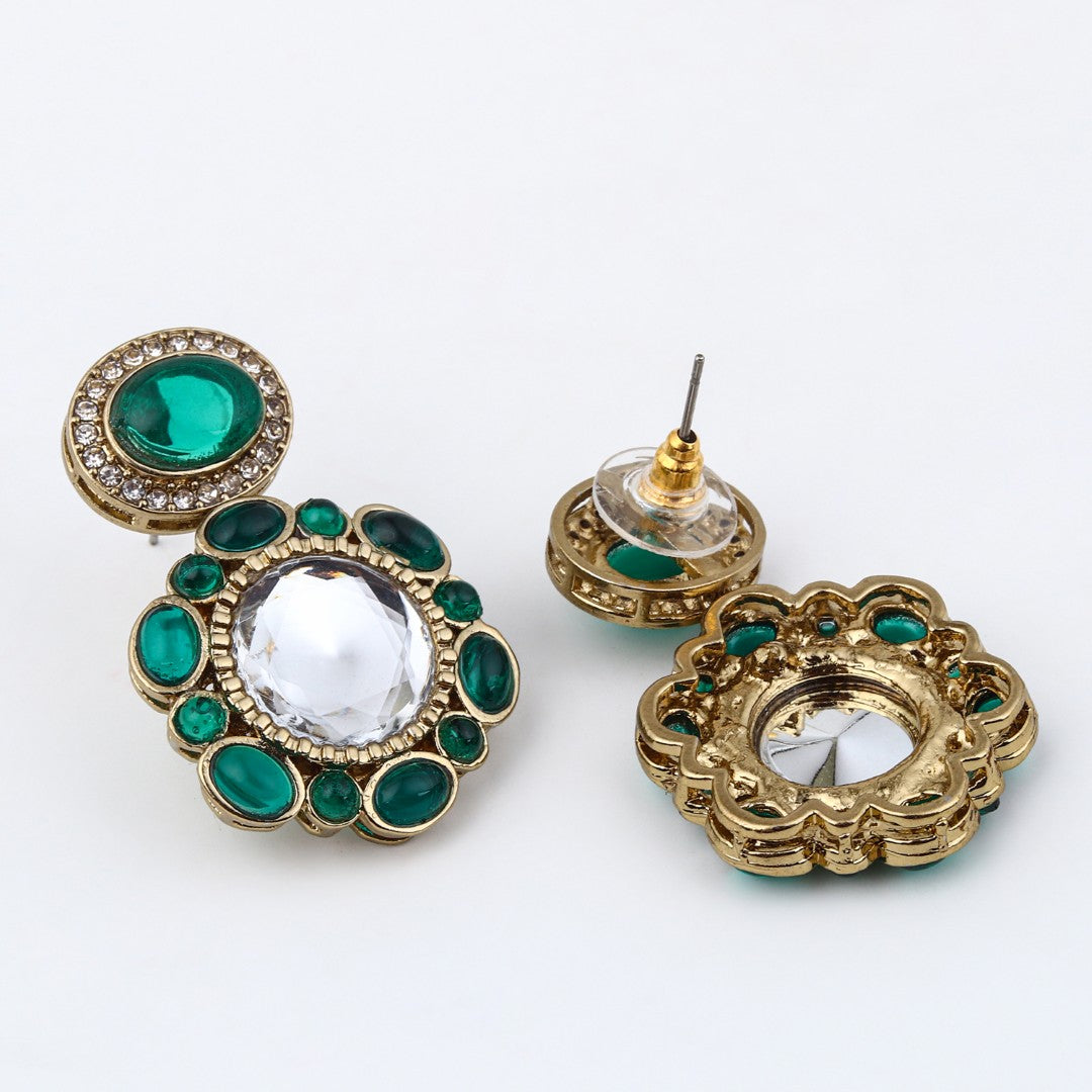 Statement earrings featuring a bold circular design with a vintage finish Green