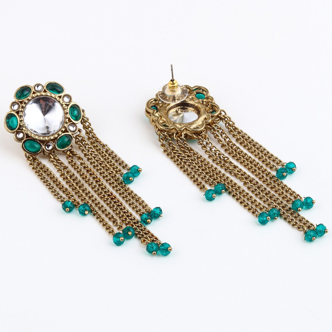 Kundan Tassel Drop Earrings - Green
