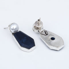 Women Silver-Plated Contemporary Drop Earrings - Navy