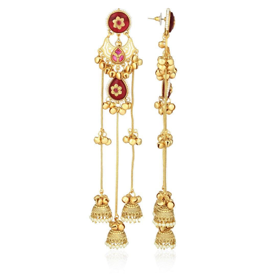 Red Long Kashmiri Earring with Jhumka Danglers