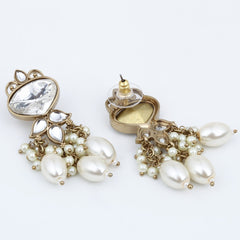 Gold plated Kundan & Pearl drop Earrings- White