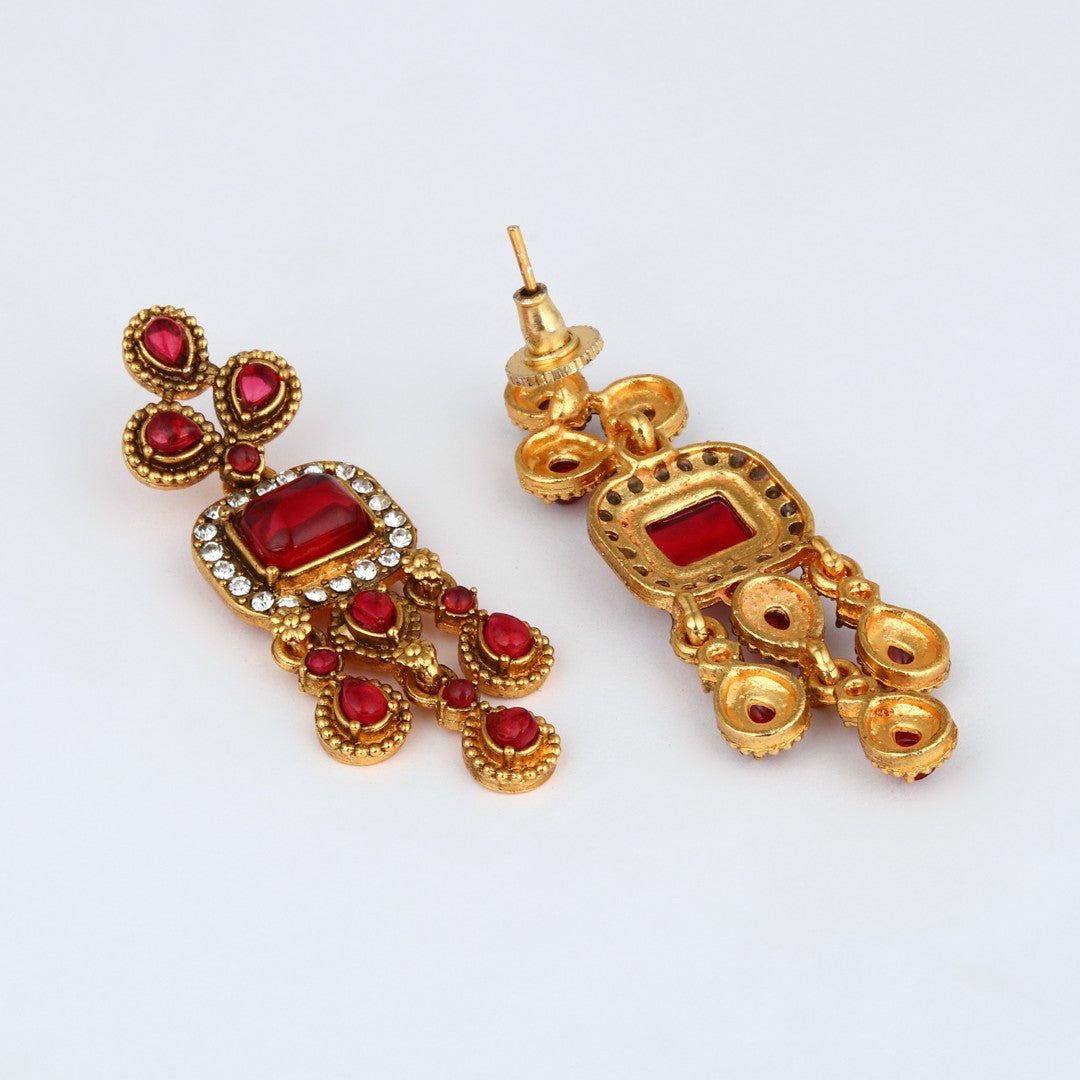 Ruby Red stone Necklace and Earrings Set