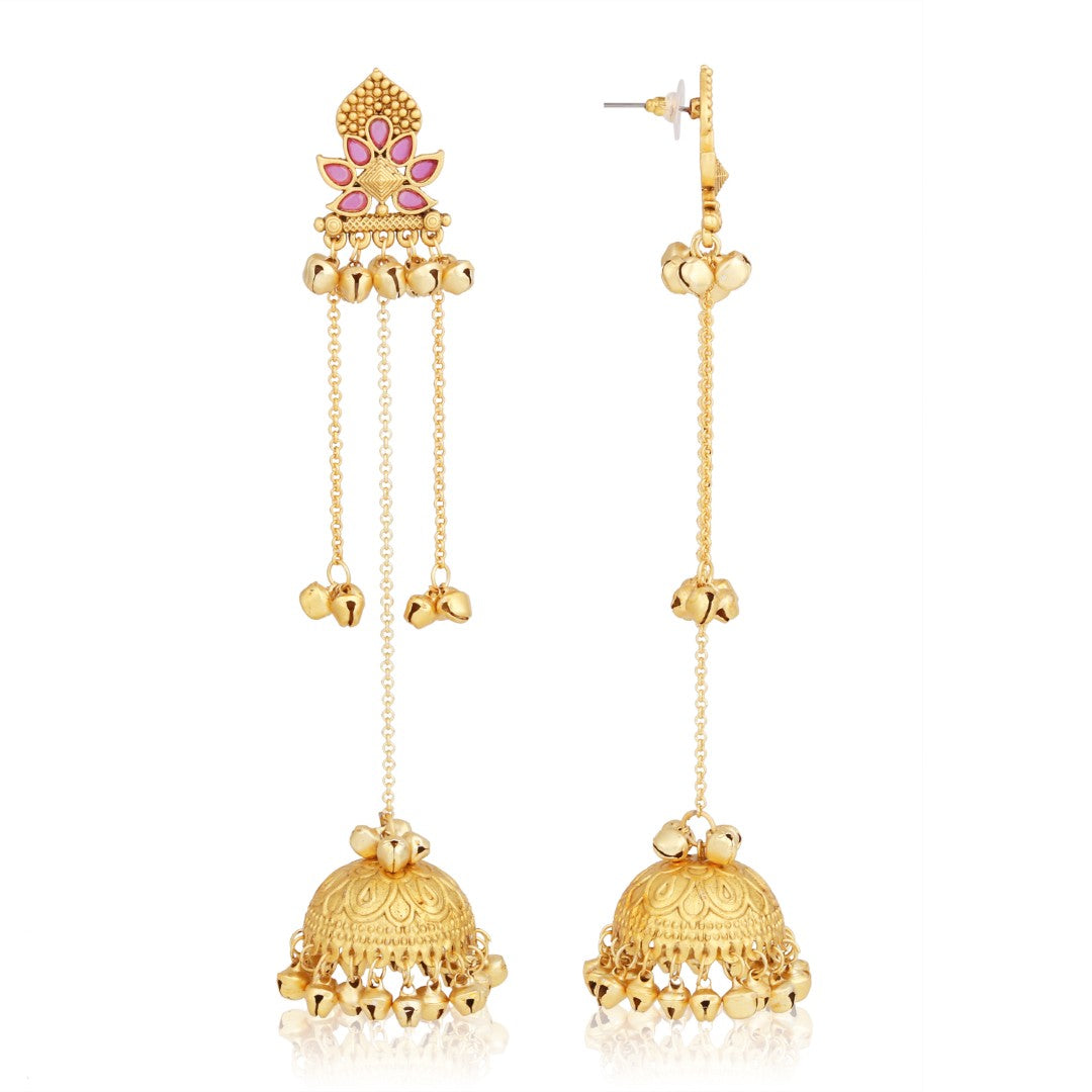 Floral Jhumka Earrings with Ghungroo Chain Tassels
