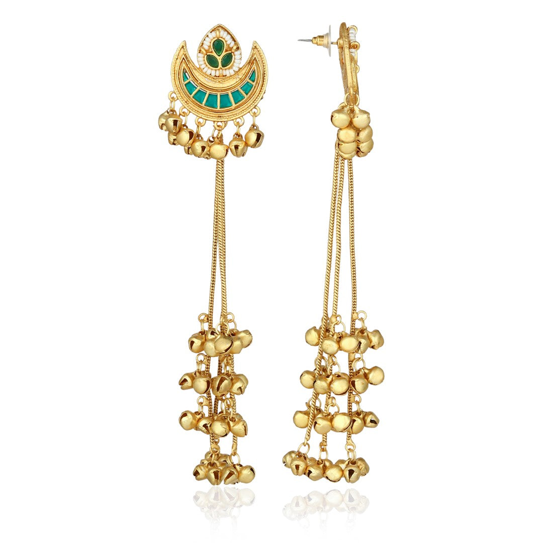Emerald Crescent Moon Jhumka Earrings