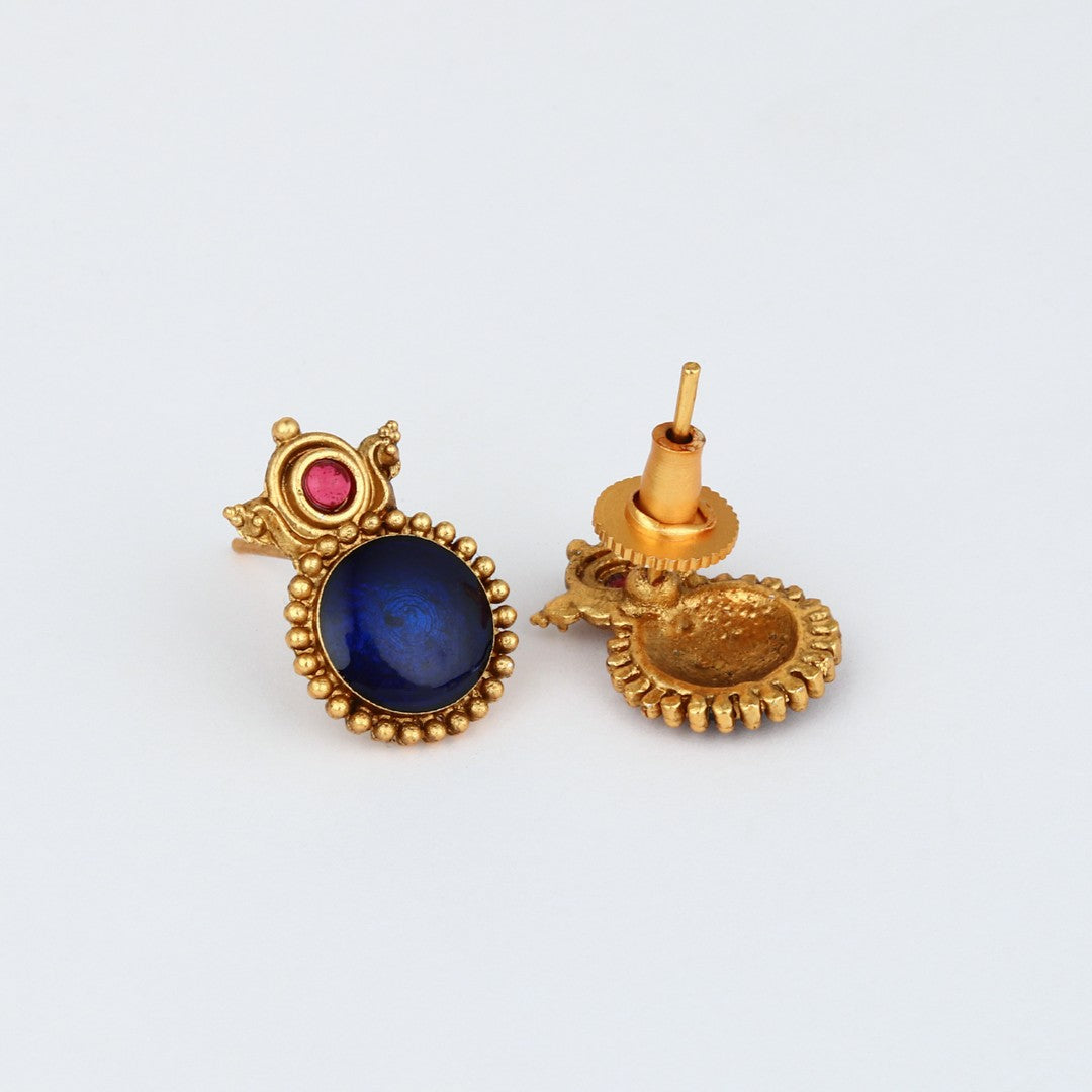 Gold plated Meenakari & Elephant Motif Necklace set - Blue