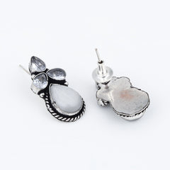 Silver Oxidised finish Pearl & Stone  pendant Set White