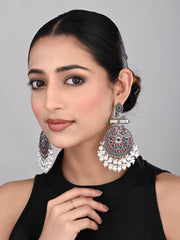 Oxidised Silver Meenakari Peacock Earrings Multi