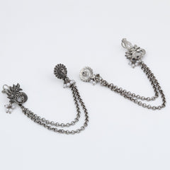 Oxidised Silver Peacock Ear cuff with Chains
