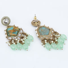 Gold plated two tone Geometric stone drop earring - Sage green
