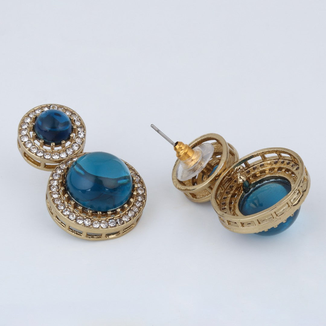 Crystal Halo Drop Earrings - Blue