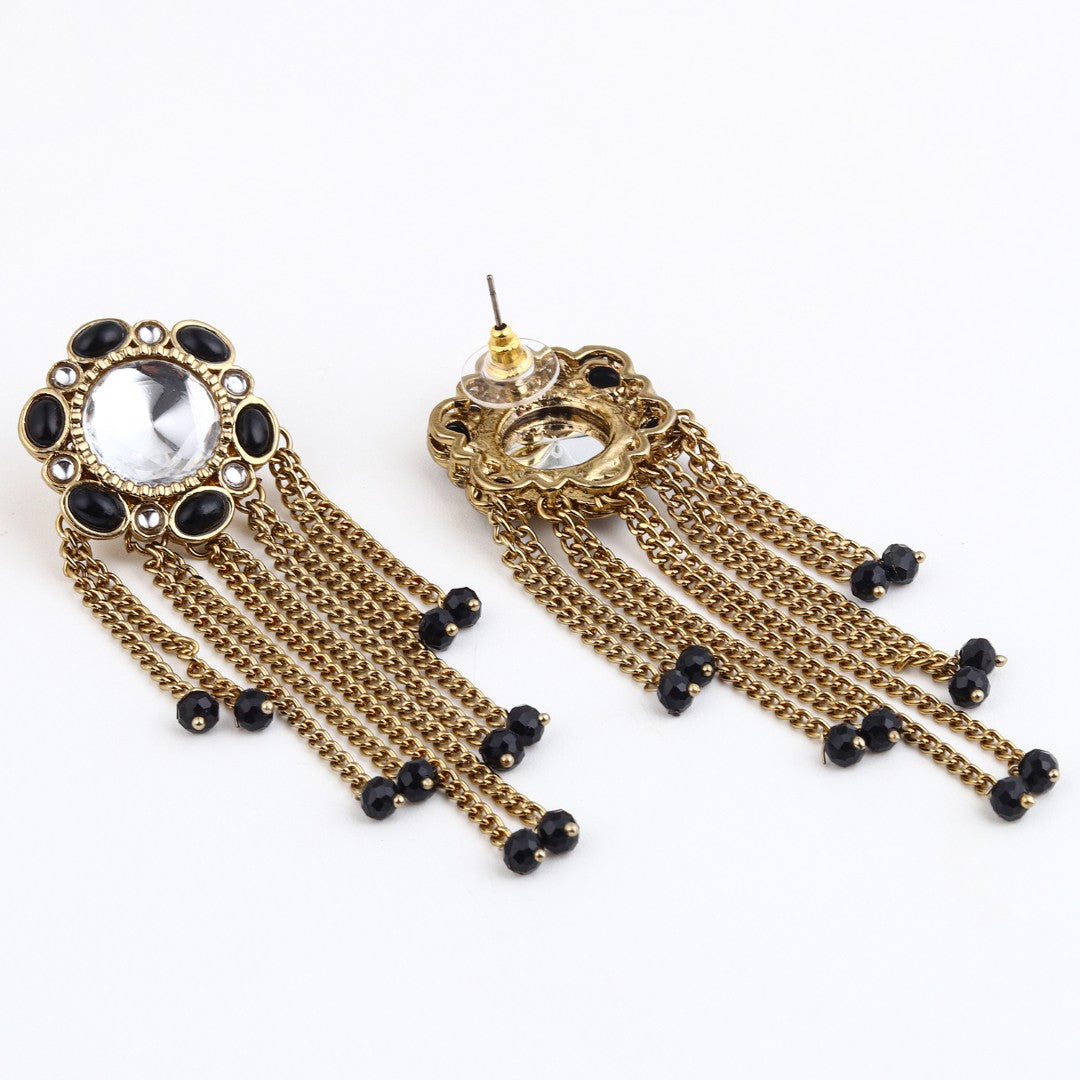 Kundan Tassel Drop Earrings - Black
